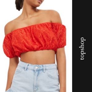 Topshop Eyelet Off Shoulder Crop Top in Red-Orange NWT • 8